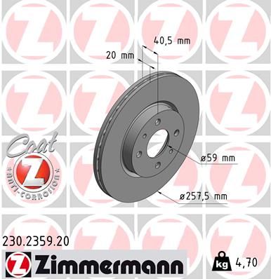 Stabdžių diskas ZIMMERMANN 230.2359.20