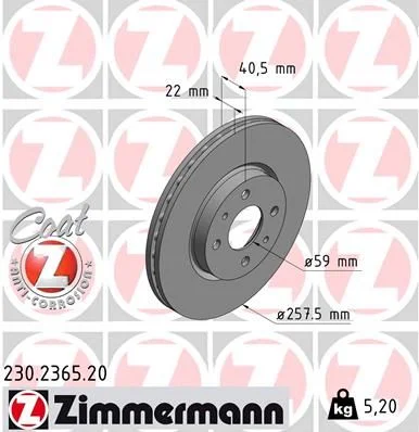 Stabdžių diskas ZIMMERMANN 230.2365.20