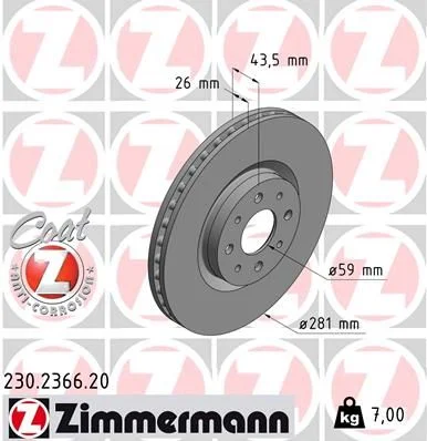 Stabdžių diskas ZIMMERMANN 230.2366.20