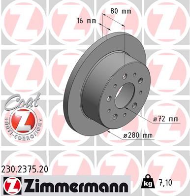 Stabdžių diskas ZIMMERMANN 230.2375.20