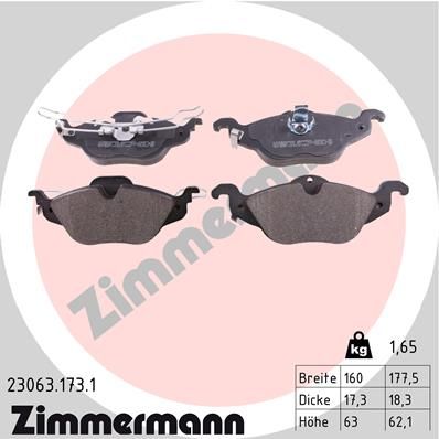 Комплект гальмівних накладок, дискове гальмо ZIMMERMANN 23063.173.1