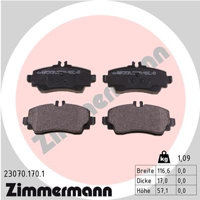 Комплект гальмівних накладок, дискове гальмо ZIMMERMANN 23070.170.1