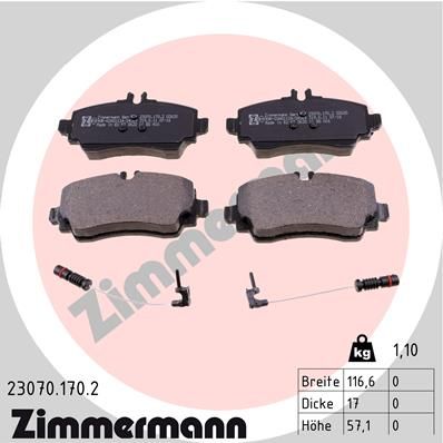 Комплект гальмівних накладок, дискове гальмо ZIMMERMANN 23070.170.2