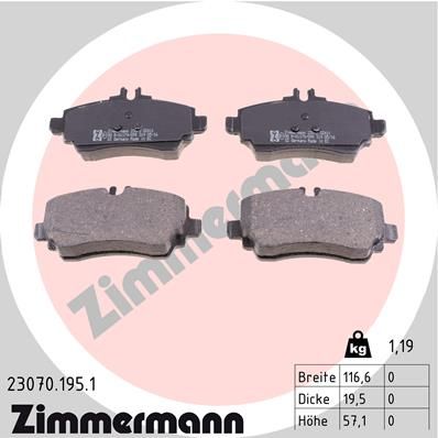 Stabdžių trinkelių rinkinys, diskinis stabdys ZIMMERMANN 23070.195.1