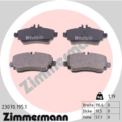 Комплект гальмівних накладок, дискове гальмо ZIMMERMANN 23070.195.1