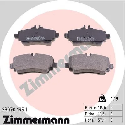 Stabdžių trinkelių rinkinys, diskinis stabdys ZIMMERMANN 23070.195.1
