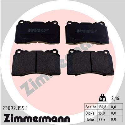 Комплект гальмівних накладок, дискове гальмо ZIMMERMANN 23092.155.1