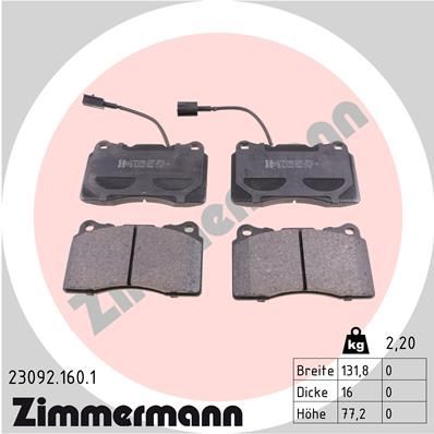 Комплект гальмівних накладок, дискове гальмо ZIMMERMANN 23092.160.1