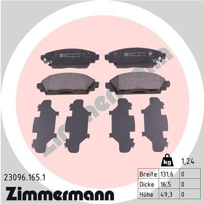 Комплект гальмівних накладок, дискове гальмо ZIMMERMANN 23096.165.1