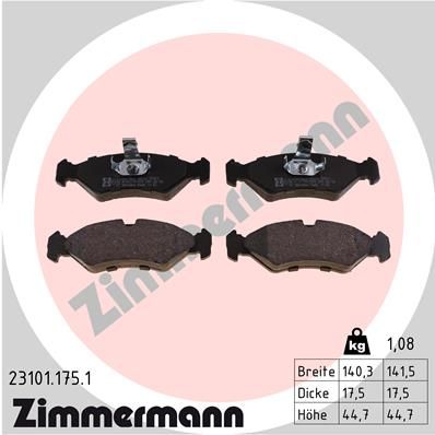 Комплект гальмівних накладок, дискове гальмо ZIMMERMANN 23101.175.1