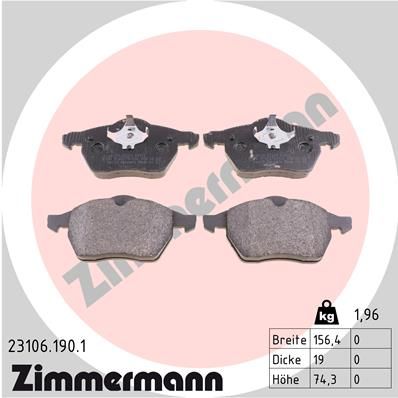 Комплект гальмівних накладок, дискове гальмо ZIMMERMANN 23106.190.1