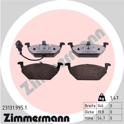 Stabdžių trinkelių rinkinys, diskinis stabdys ZIMMERMANN 23131.995.1