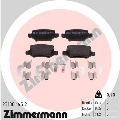 Комплект гальмівних накладок, дискове гальмо ZIMMERMANN 23138.145.2