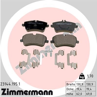 Комплект гальмівних накладок, дискове гальмо ZIMMERMANN 23144.195.1