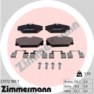 Комплект гальмівних накладок, дискове гальмо ZIMMERMANN 23172.180.1