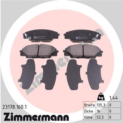 Комплект гальмівних накладок, дискове гальмо ZIMMERMANN 23178.160.1