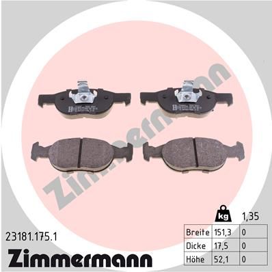 Комплект гальмівних накладок, дискове гальмо ZIMMERMANN 23181.175.1