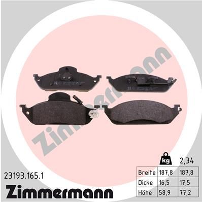 Комплект гальмівних накладок, дискове гальмо ZIMMERMANN 23193.165.1
