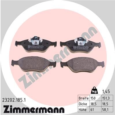Комплект гальмівних накладок, дискове гальмо ZIMMERMANN 23202.185.1