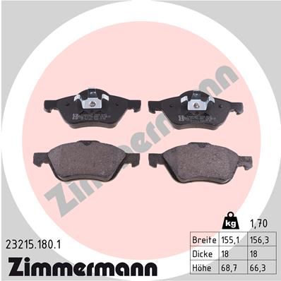 Комплект гальмівних накладок, дискове гальмо ZIMMERMANN 23215.180.1