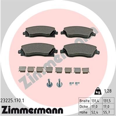 Комплект гальмівних накладок, дискове гальмо ZIMMERMANN 23225.170.1