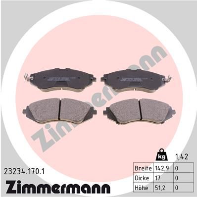 Комплект гальмівних накладок, дискове гальмо ZIMMERMANN 23234.170.1
