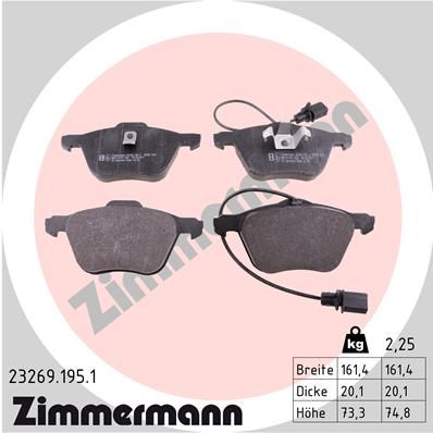 Комплект гальмівних накладок, дискове гальмо ZIMMERMANN 23269.195.1