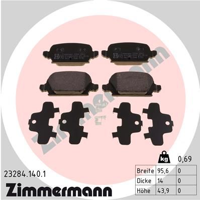 Комплект гальмівних накладок, дискове гальмо ZIMMERMANN 23284.140.1