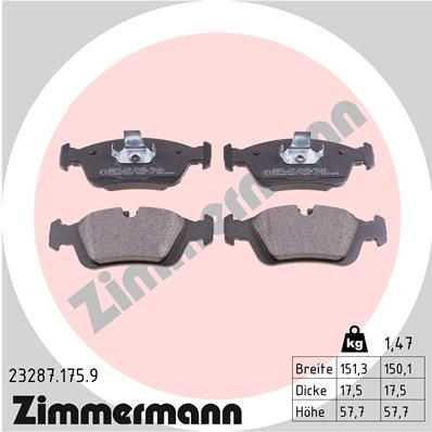 Комплект гальмівних накладок, дискове гальмо ZIMMERMANN 23287.175.9