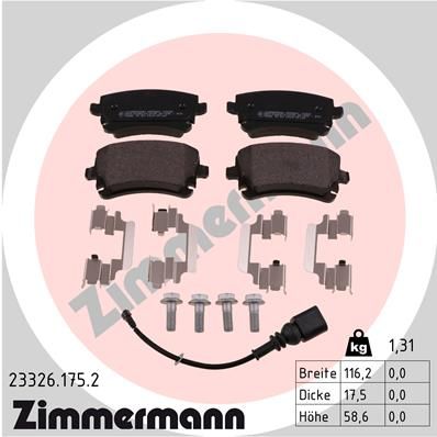 Комплект гальмівних накладок, дискове гальмо ZIMMERMANN 23326.175.2