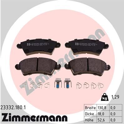 Комплект гальмівних накладок, дискове гальмо ZIMMERMANN 23332.180.1