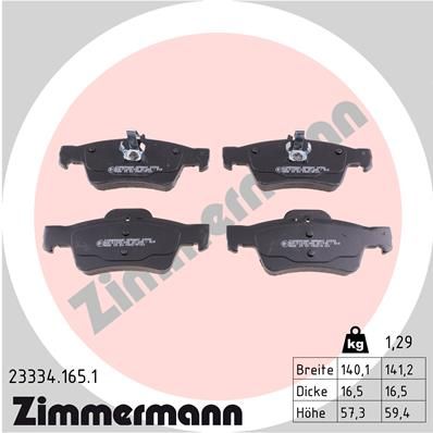 Комплект гальмівних накладок, дискове гальмо ZIMMERMANN 23334.165.1