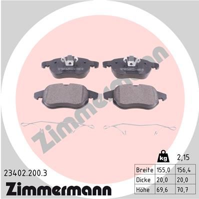 Stabdžių trinkelių rinkinys, diskinis stabdys ZIMMERMANN 23402.200.3