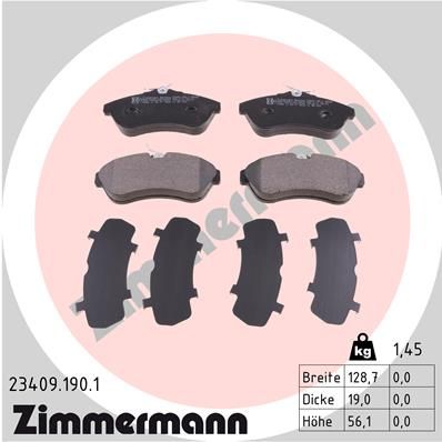 Комплект гальмівних накладок, дискове гальмо ZIMMERMANN 23409.190.1