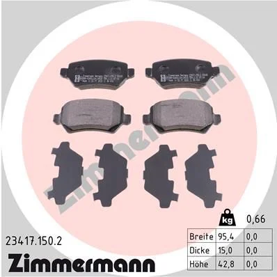Stabdžių trinkelių rinkinys, diskinis stabdys ZIMMERMANN 23417.150.2