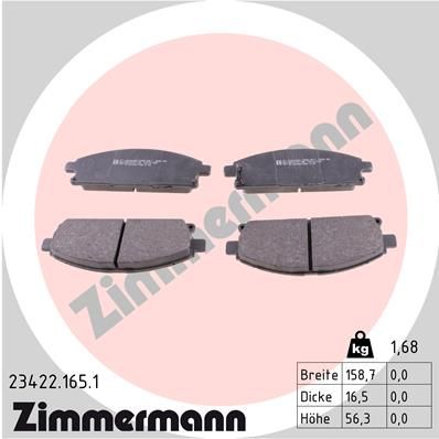 Комплект гальмівних накладок, дискове гальмо ZIMMERMANN 23422.165.1