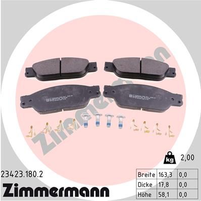 Комплект гальмівних накладок, дискове гальмо ZIMMERMANN 23423.180.2
