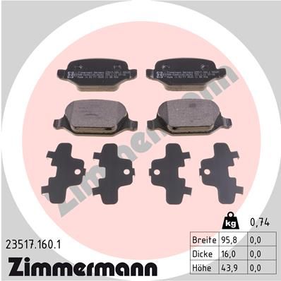 Комплект гальмівних накладок, дискове гальмо ZIMMERMANN 23517.160.1