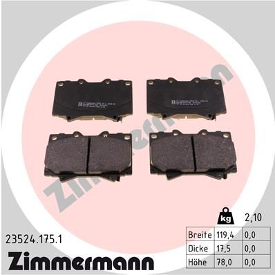 Комплект гальмівних накладок, дискове гальмо ZIMMERMANN 23524.175.1