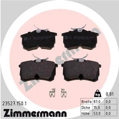 Stabdžių trinkelių rinkinys, diskinis stabdys ZIMMERMANN 23527.150.1