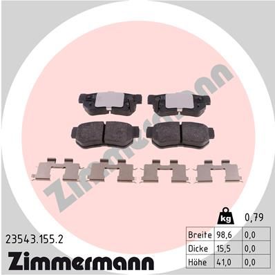 Комплект гальмівних накладок, дискове гальмо ZIMMERMANN 23543.155.2