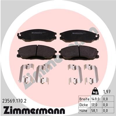 Комплект гальмівних накладок, дискове гальмо ZIMMERMANN 23569.170.2