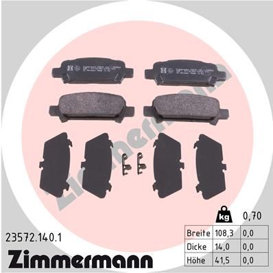 Комплект гальмівних накладок, дискове гальмо ZIMMERMANN 23572.140.1