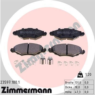 Комплект гальмівних накладок, дискове гальмо ZIMMERMANN 23597.180.1