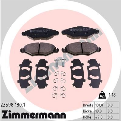 Комплект гальмівних накладок, дискове гальмо ZIMMERMANN 23598.180.1