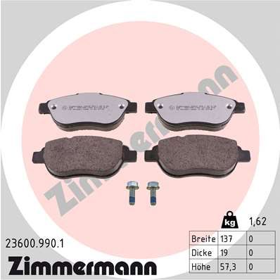 Комплект гальмівних накладок, дискове гальмо ZIMMERMANN 23600.990.1