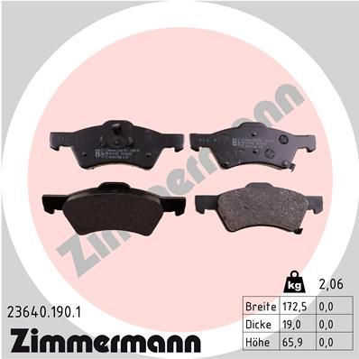Комплект гальмівних накладок, дискове гальмо ZIMMERMANN 23640.190.1