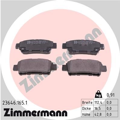 Комплект гальмівних накладок, дискове гальмо ZIMMERMANN 23646.165.1