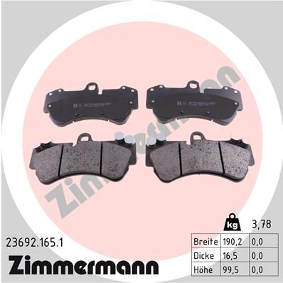 Комплект гальмівних накладок, дискове гальмо ZIMMERMANN 23692.165.1
