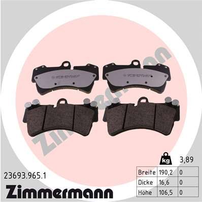 Комплект гальмівних накладок, дискове гальмо ZIMMERMANN 23693.965.1